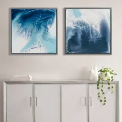 (Set Of 2) 25.5" Square Lagoon Gel Coat Framed Canvas Decorative Wall Art Set Blue -Madison Park GUEST 0098cb42 8b0f 4c6a a685 b9fd568aefc8