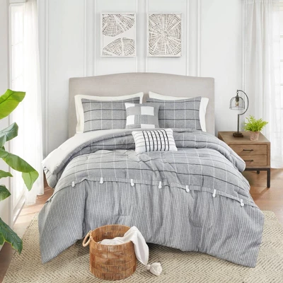 Madison Park 5pc Oakdale Faux Linen Jacquard Comforter Set Gray 3 Madison Park 5pc Oakdale Faux Linen Jacquard Comforter Set Gray - Image 3