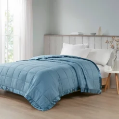 Parkman Oversized Down Alternative With Satin Trim Bed Blanket Slate Blue