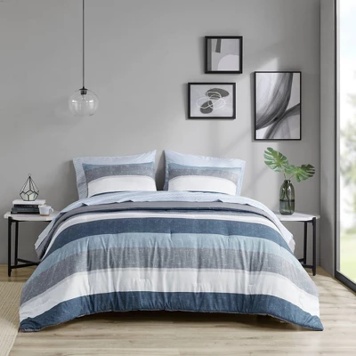 Madison Park Ryder Comforter Set With Bed Sheets Blue/Gray 2 Madison Park Ryder Comforter Set With Bed Sheets Blue/Gray - Image 2