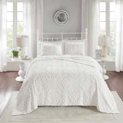 White Amber Cotton Chenille Bedspread Set 1 White Amber Cotton Chenille Bedspread Set