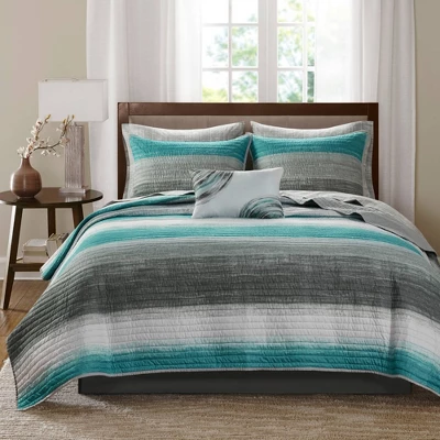 Madison Park Seth Striped Complete Reversible Coverlet Set 1 Madison Park Seth Striped Complete Reversible Coverlet Set