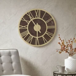 23.6" Mason Wood Wall Clock Brown/Gold - Madison Park -Madison Park GUEST 3ecd0139 c6f6 4d57 a27c 6a58005c6fb8