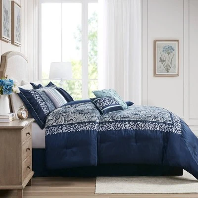 Martha Jacquard Comforter Set Navy - Madison Park 4 Martha Jacquard Comforter Set Navy - Madison Park - Image 4