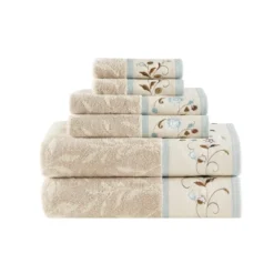6pc Monroe Embroidered Cotton Jacquard Towel Set - Madison Park -Madison Park GUEST 4244b3f1 b476 4476 b2ef 6bedd34758fd