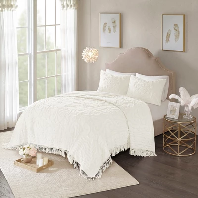 3pc Cecily Cotton Medallion Fringe Coverlet Set 1 3pc Cecily Cotton Medallion Fringe Coverlet Set
