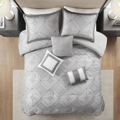 7pc Ollie Jacquard Comforter Set Gray - Madison Park 3 7pc Ollie Jacquard Comforter Set Gray - Madison Park - Image 3