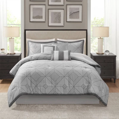 7pc Ollie Jacquard Comforter Set Gray - Madison Park 2 7pc Ollie Jacquard Comforter Set Gray - Madison Park - Image 2