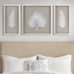 3pc Sabal Palm Rice Paper Framed Shadow Box Set Off White - Madison Park -Madison Park GUEST 51ef197d da92 47d8 a8f8 339e3a7241f1