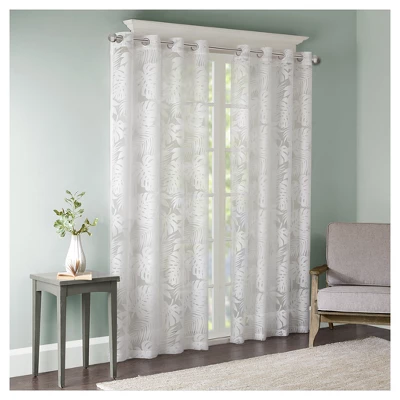 Maui Palm Leaf Burnout Window Sheer White 7 Maui Palm Leaf Burnout Window Sheer White - Image 7