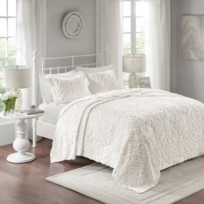 White Amber Cotton Chenille Bedspread Set 5 White Amber Cotton Chenille Bedspread Set - Image 5
