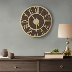 23.6" Mason Wood Wall Clock Brown/Gold - Madison Park -Madison Park GUEST 584811dc 6a93 45f2 978c 1d8ed71873a2