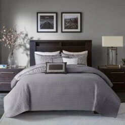6pc Harmony Jacquard Reversible Quilt Set Gray/Taupe - Madison Park -Madison Park GUEST 5eefffa9 86c0 470a 97f2 6c39b4e9985a