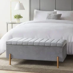 Charmaine Upholstered Storage Bench With Gold Metal Legs Gray - Madison Park