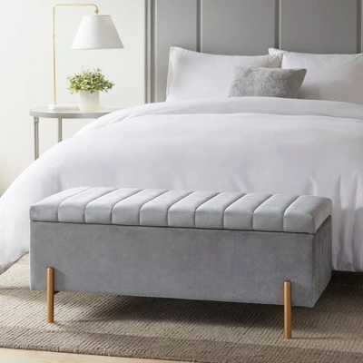 Charmaine Upholstered Storage Bench With Gold Metal Legs Gray - Madison Park 1 Charmaine Upholstered Storage Bench With Gold Metal Legs Gray - Madison Park