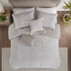 Madison Park 5pc River Clipped Jacquard Comforter Bedding Set With Throw Pillows Off-White -Madison Park GUEST 6b084d3b b961 4966 a847 a144da5e459d