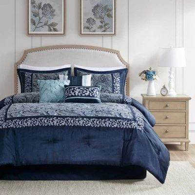 Martha Jacquard Comforter Set Navy - Madison Park 2 Martha Jacquard Comforter Set Navy - Madison Park - Image 2