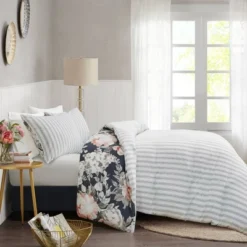 Sorrel Full/Queen 3pc Cotton Printed Reversible Coverlet Set Dark Blue -Madison Park GUEST 6e2a4930 5671 484c 9b15 ec6dadebcced