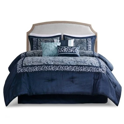 Martha Jacquard Comforter Set Navy - Madison Park 1 Martha Jacquard Comforter Set Navy - Madison Park