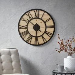 23.6" Mason Wood Wall Clock Natural/Black - Madison Park -Madison Park GUEST 73b2492c 7dc8 47c3 b12c 264a3d84be0c