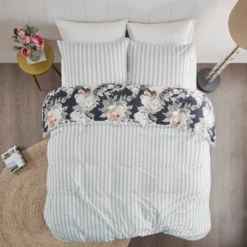 Sorrel Full/Queen 3pc Cotton Printed Reversible Coverlet Set Dark Blue -Madison Park GUEST 73b5987b 6b28 4b58 a8f0 0dbab8e8bb02