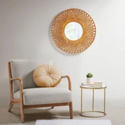 Round Reed Bamboo Decorative Wall Mirror Natural - Madison Park -Madison Park GUEST 75dc7603 5ae4 4230 81be 5d3636b9f232