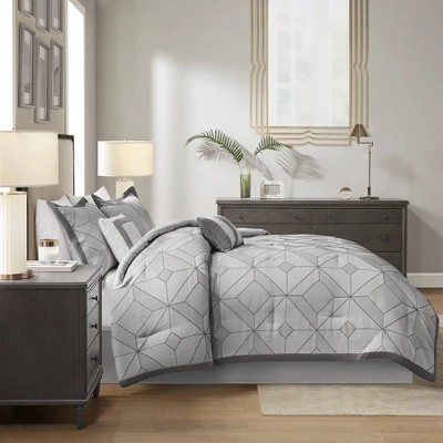 7pc Ollie Jacquard Comforter Set Gray - Madison Park 1 7pc Ollie Jacquard Comforter Set Gray - Madison Park