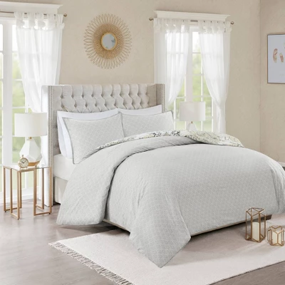 Madison Park 3pc Lian Cotton Floral Printed Reversible Duvet Cover Set 5 Madison Park 3pc Lian Cotton Floral Printed Reversible Duvet Cover Set - Image 5