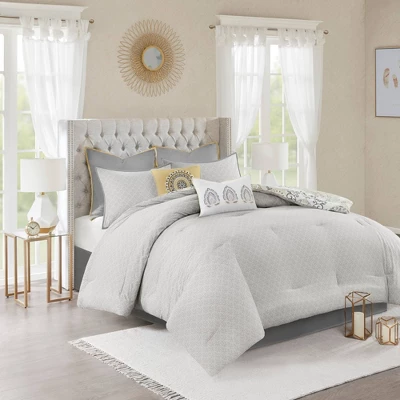 Madison Park 8pc Lian Cotton Floral Printed Reversible Comforter Set Yellow 5 Madison Park 8pc Lian Cotton Floral Printed Reversible Comforter Set Yellow - Image 5