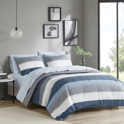 Madison Park Ryder Comforter Set With Bed Sheets Blue/Gray 1 Madison Park Ryder Comforter Set With Bed Sheets Blue/Gray