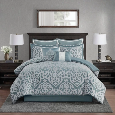 Madison Park 8pc Eilot Jacquard Comforter Set Aqua Green 1 Madison Park 8pc Eilot Jacquard Comforter Set Aqua Green