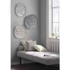 3pc Round Jax Feather Painted Iron Wall Decor Panel Set Gray - Madison Park -Madison Park GUEST 9b619d65 8db0 4f95 a445 4ed0ed97e21b