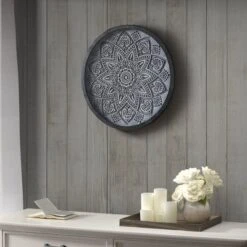 25.2" X 25.2" Dia. Medallion Carved Wall Panel Gray -Madison Park GUEST 9f9d957f 3823 429b 8e94 2c635705e773