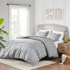 Madison Park 3pc King/California King Oakdale Faux Linen Jacquard Duvet Cover Set Gray