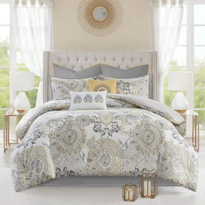 Madison Park 8pc Lian Cotton Floral Printed Reversible Comforter Set Yellow 2 Madison Park 8pc Lian Cotton Floral Printed Reversible Comforter Set Yellow - Image 2