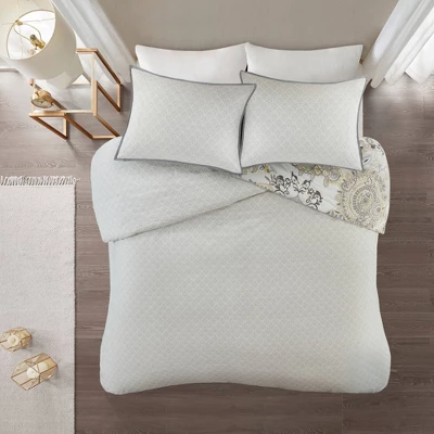 Madison Park 3pc Lian Cotton Floral Printed Reversible Duvet Cover Set 4 Madison Park 3pc Lian Cotton Floral Printed Reversible Duvet Cover Set - Image 4