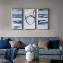 (Set Of 3) 16.5" X 31.5" Surrounding Gel Coat Frame Canvas Wall Art Set Gray