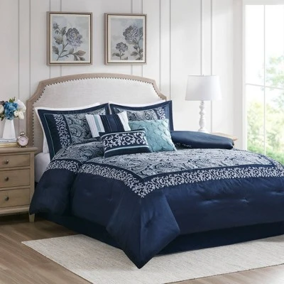 Martha Jacquard Comforter Set Navy - Madison Park 14 Martha Jacquard Comforter Set Navy - Madison Park - Image 14